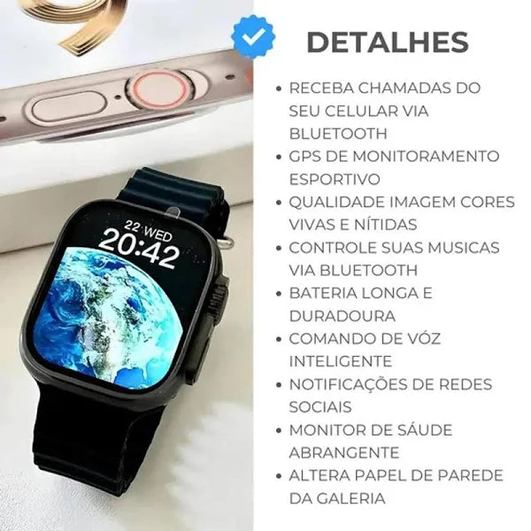 SmartWatch Serie 9 Ultra + Kit com 7 pulseiras de Brinde