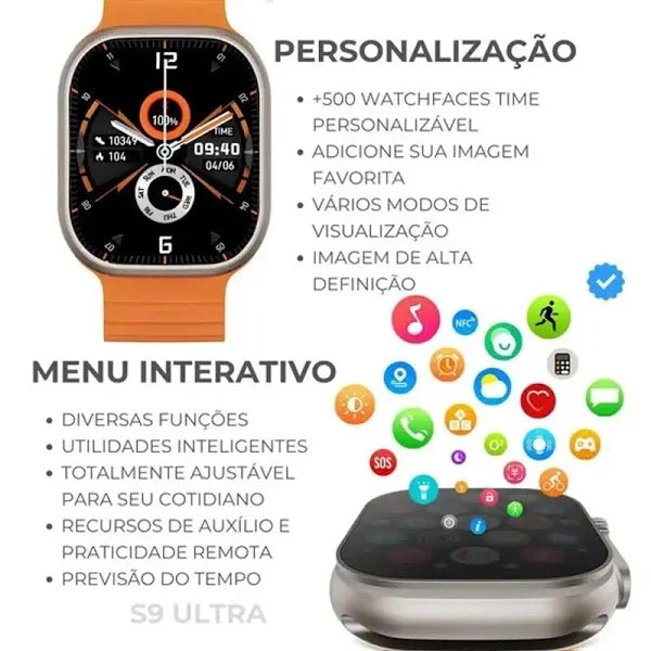 SmartWatch Serie 9 Ultra + Kit com 7 pulseiras de Brinde